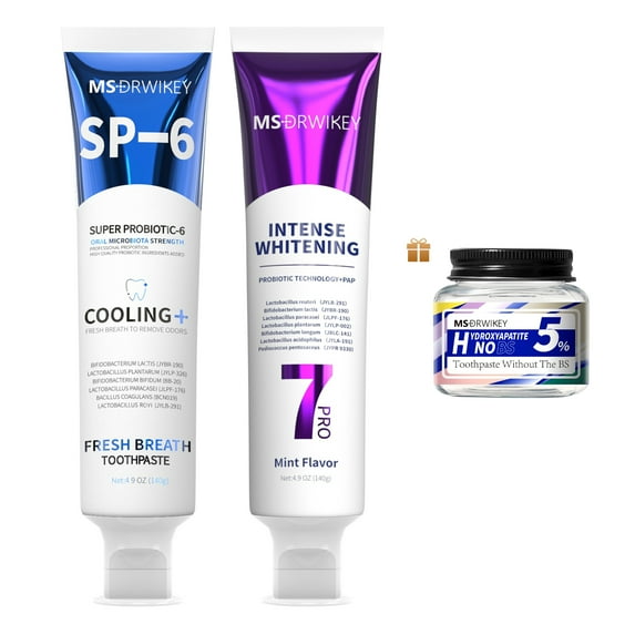 MSDRWIKEY SP-6 Cooling Fresh Breath Toothpaste & 7-Pro Whitening Toothpaste Bundle - Fluoride-Free, Enamel Safe, Probiotic Protection,Free Hydroxyapatite Solid Toothpaste Tablets