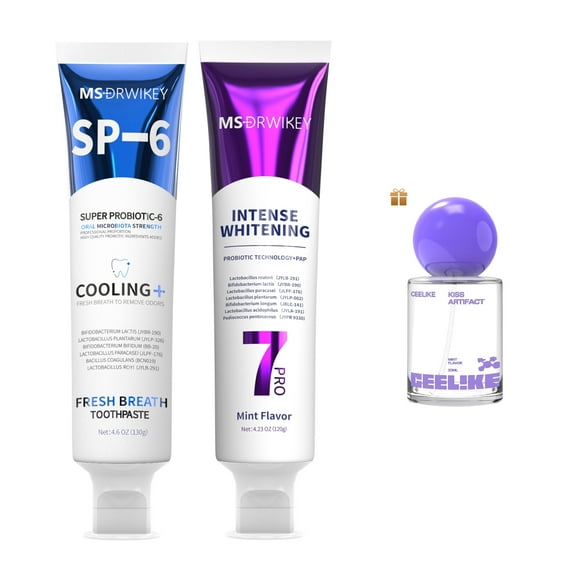 MSDRWIKEY SP-6 Cooling Toothpaste & 7-Pro Whitening Toothpaste Set  2 Pack, Includes Oral Spray for Fresh Breath  Fluoride-Free, Probiotics for Oral Health & Long-Lasting Freshness