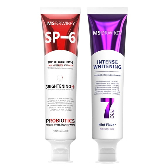 MSDRWIKEY SP-6 Whitening Toothpaste & 7-Pro Deep Whitening Toothpaste Combo - 6 & 7 Probiotics for Teeth Whitening, Oral Health & Fresh Breath, Fluoride-Free, Enamel Safe