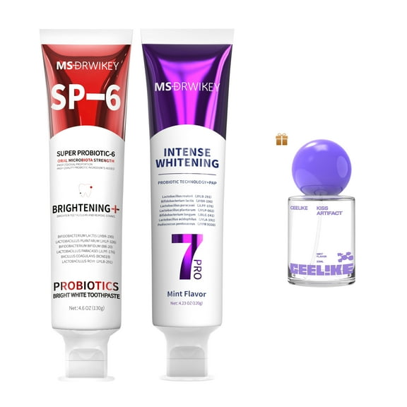 MSDRWIKEY SP-6 Whitening Toothpaste & 7-Pro Whitening Toothpaste Set  2 Pack, Includes Oral Spray for Fresh Breath  6 Probiotics for Whitening & 7 Probiotics for Oral Health