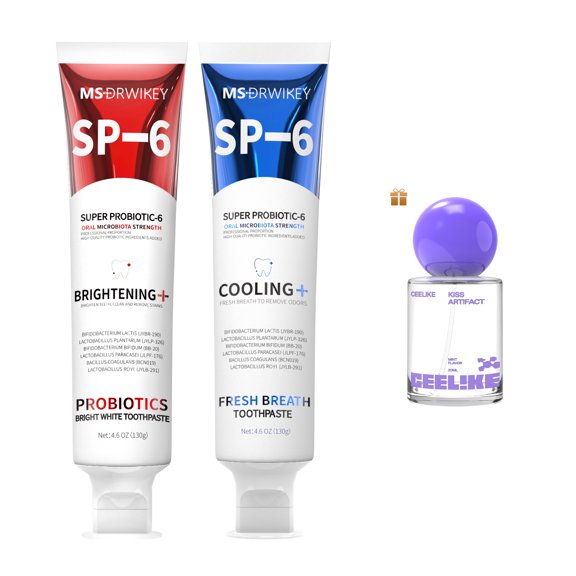 MSDRWIKEY SP-6 Whitening Toothpaste & SP-6 Cooling Toothpaste Set  2 Pack, Includes Oral Spray for Fresh Breath  6 Probiotics for Whitening & Long-Lasting Freshness