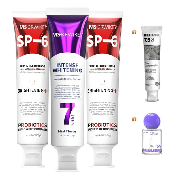 MSDRWIKEY Toothpaste Set 2x SP-6 Whitening Toothpaste + Popping 7-Pro Whitening Toothpaste Healthy Teeth Free Oral Spray & Hydroxyapatite Toothpaste