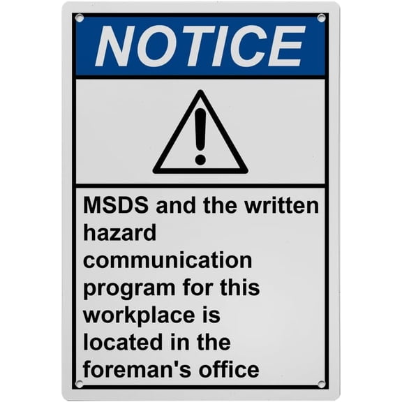 MSDS Hazard Communication Program Sign, Industrial MSDS Right to Know Sign 8"x12" UV Resistant for Indoor Outdoor Workplace