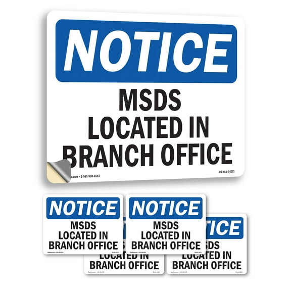 MSDS Located At Branch Office OSHA Notice Vinyl Decal Label 5 Inch x 3.5 Inch - 5 Pack