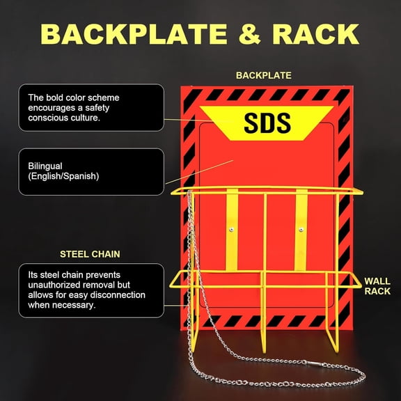MSDS SDS Binder and Wall Station Set,Yellow Heavy Duty 3 Inch Material Safety Data Sheet 3 Ring Binder with SDS Wire Rack and Display Sign,Chain,Safety Posters,MSDS Labels,Binder Wall Mount