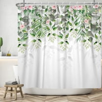 MSEHBJT Green Leaves Flower Shower Curtain, Waterproof Machine Washable Fabric with 14 Hooks, 72"x78"
