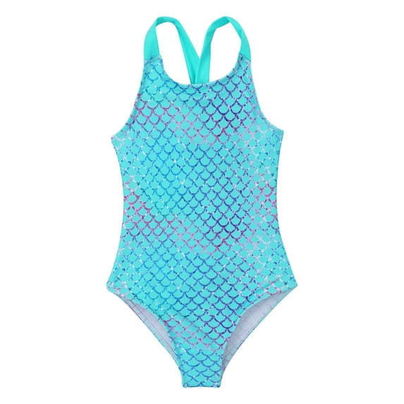 MSEMIS Girls Mermaid One Piece Swimsuit Kids Ruffle Bathing Suits with UPF 50+, Sizes 4-16 Flash Fish Scales Green 6