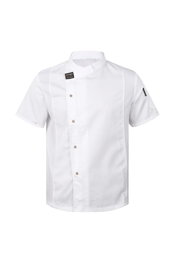Men's Short Sleeve Button Chef Coat Jacket Kitchen Cook Shirt Uniforms for Food Service 6816#White M