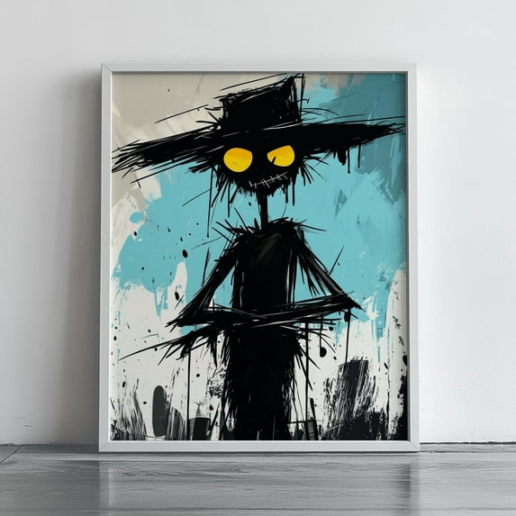 MSFCON Abstract Spooky Scarecrow Art - Moody Halloween Wall Decor, Fall Painting, Rustic Cottagecore, Halloween Decor Print
