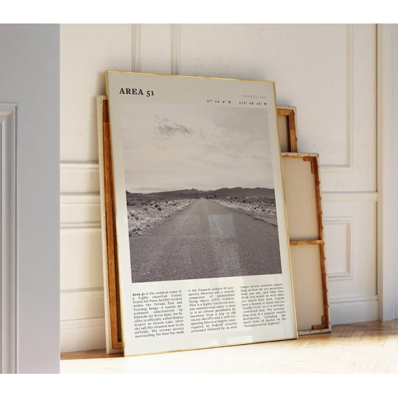 MSFCON Area 51 Desert Road Print | Nevada USA Landscape Wall Art | Vintage Black and White Travel Poster