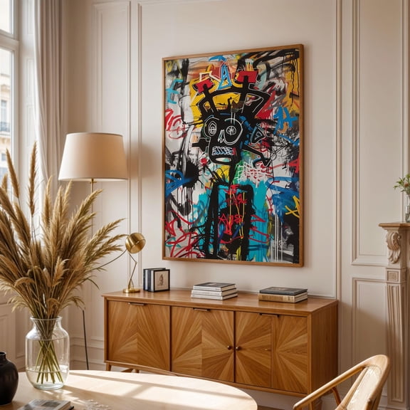 MSFCON Basquiat Skull Art Print: Urban Graffiti Style, Bold Interior Decor