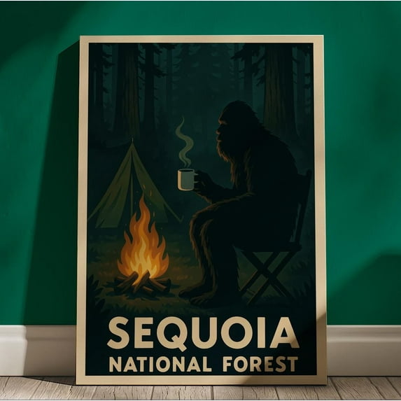 MSFCON Bigfoot National Park Poster, Sequoia National Forest Travel , Art Poster Print, Sasquatch, Gothic Home Decor, Cryptid, Cryptozoology, Retro