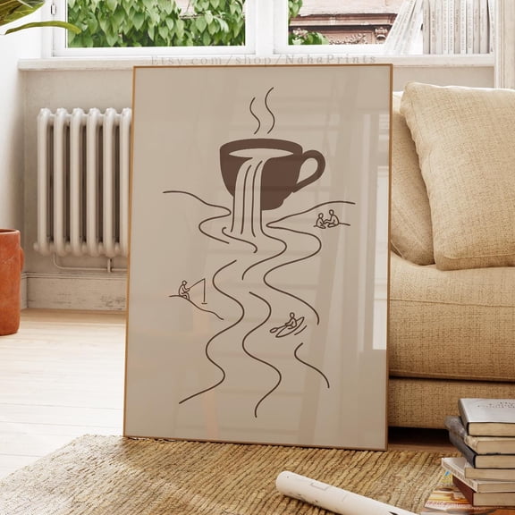 MSFCON Coffee Bar Print, Kitchen Wall Art Decor, Retro Coffee Lover Poster, Cute Barista Gift, Hand Drawn Coffee