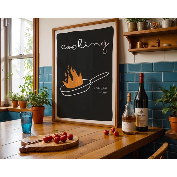 MSFCON Cooking It's What I Love Quote Print | Kitchen or Dining Room Hand Drawn Wall Art | Black Bold Kitchen Decor | Funny Hell's Kitchen