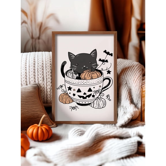 MSFCON Cute Black Cat Halloween Print – Pumpkin Trick or Treat Wall Art | Halloween Decorations & Home Decor | Halloween Prints