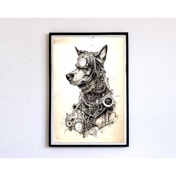 MSFCON Dog Steampunk Art, Industrial Art, Mechanical Art, Animal Artwork, Wall Art, Wall Art Print