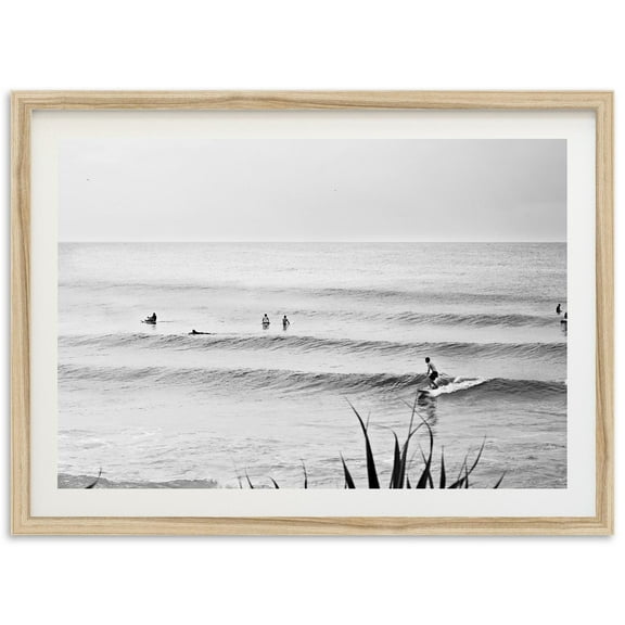 MSFCON Fine Art Surf Print - Framed Black and White Beach Photography, Coastal Wall Decor, California Summer Wall Art