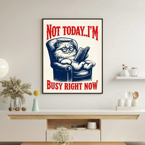 MSFCON Funny Cat Poster, Funny Print, Funny Cat Poster, Cat Image, Busy Cat Reading, Fun Gift for Animal Lover, Gift for Cat Lover, Cat in Armchair