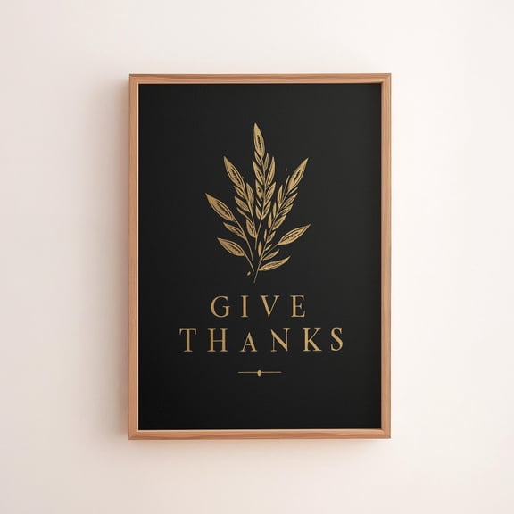MSFCON Give Thanks Wall Art - Rustic Botanical Design, Elegant Autumn Decor, Thanksgiving Poster, Fall Seasonal Art