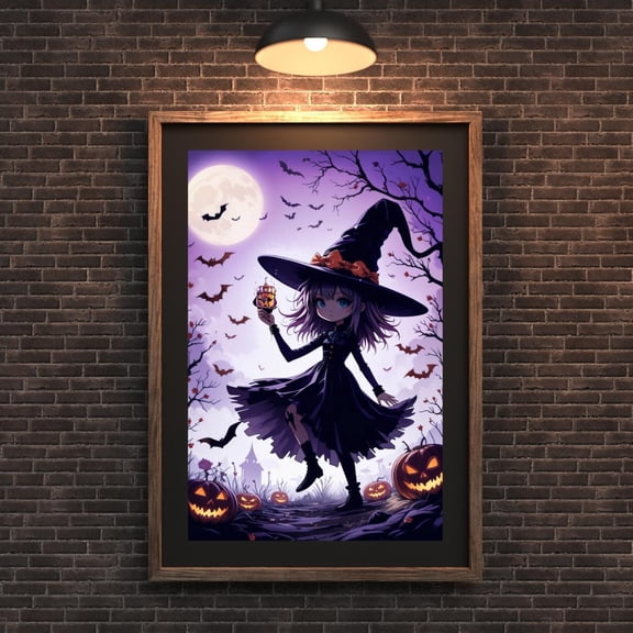 MSFCON Halloween Season Creepy Poster Print, Ghosts Pumpkins and Witches Fright Wall Art, All Hallows Scary Picture, Halloween Cute Witch Art Decor