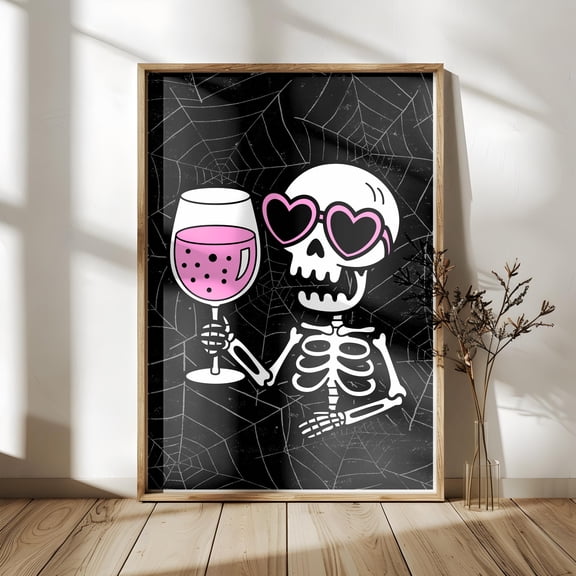 MSFCON Halloween Wall Art, Funny Skeleton Print, Spooky Home Decor, Halloween Poster, Cute Dark Skeleton Print