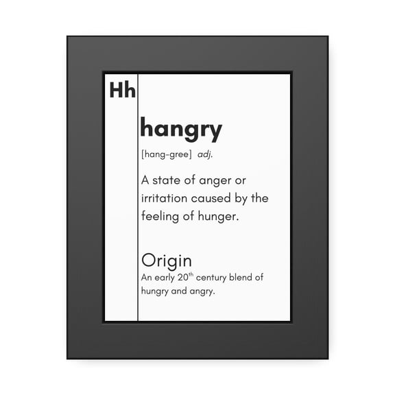 MSFCON Hangry Framed Print - Definition Funny Hungry Poster, Christmas Thanksgiving Wall Art, Gift for Foodies