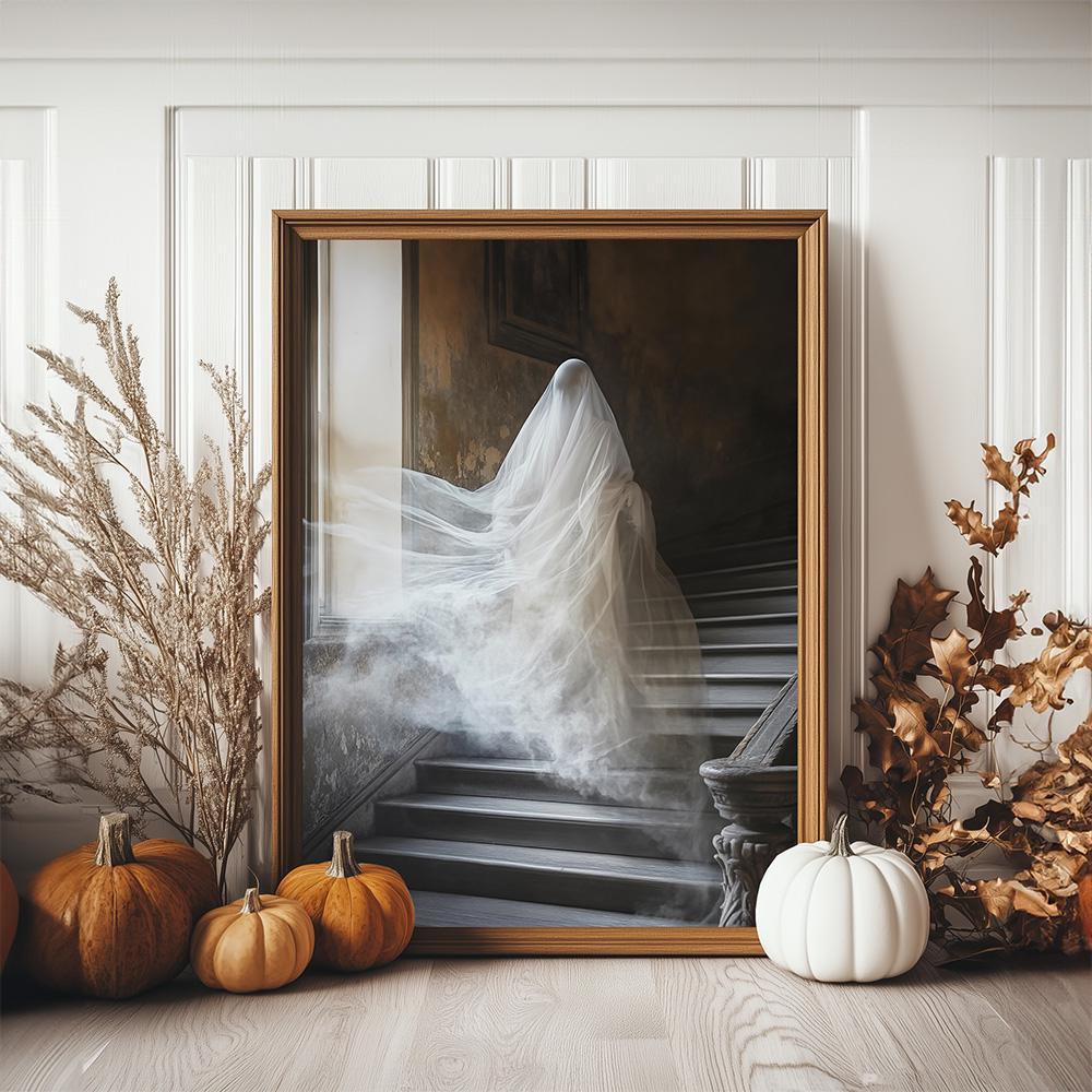 MSFCON Haunted House Ghost Poster, Phantom on Staircase Art Print ...