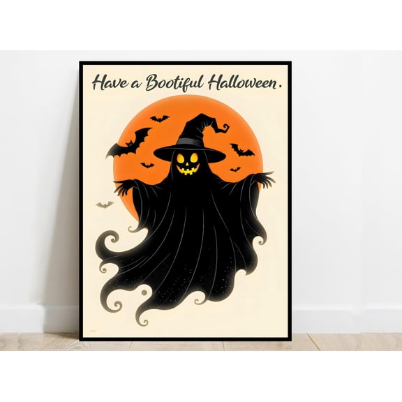 MSFCON Have a Bootiful Halloween Print | Ghost and Bats Wall Art Poster | Fall Halloween Party | Home Entryway Cafe Bar Decor