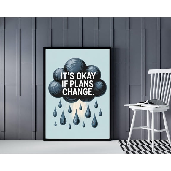 MSFCON It’s Okay If Plans Change Print | Health Self Care Poster | Rain Cloud Positive Quote | Office Decor