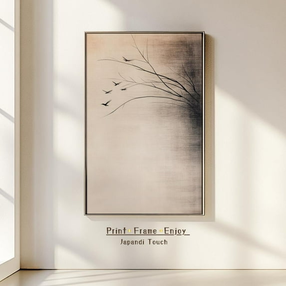 MSFCON Japandi Wabi Sabi Birds Wall Art | Minimalist Japanese Print | Neutral Zen Decor for Bedroom or Above Bed