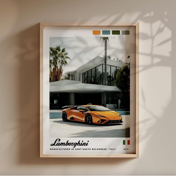 MSFCON Lamborghini by Poolside Print, Italian Car Wall Art, Car Magazine Poster, Retro Car Decor, Modern Father's Day Gift