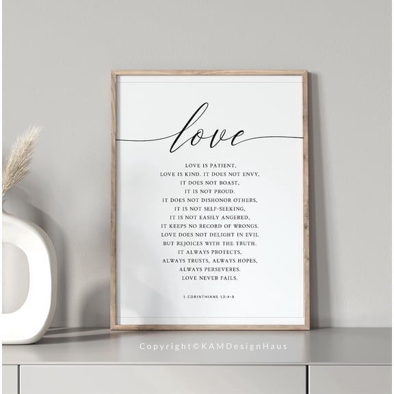 MSFCON Love Never Fails Bible Verse Wall Art, Large Scripture Poster, Gifts for Wedding