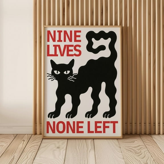 MSFCON Nine Lives None Left – Black Cat Poster, Bold Graphic Wall Art, Halloween Cat Print, Edgy Cat Decor, Funny Gothic, Modern Art