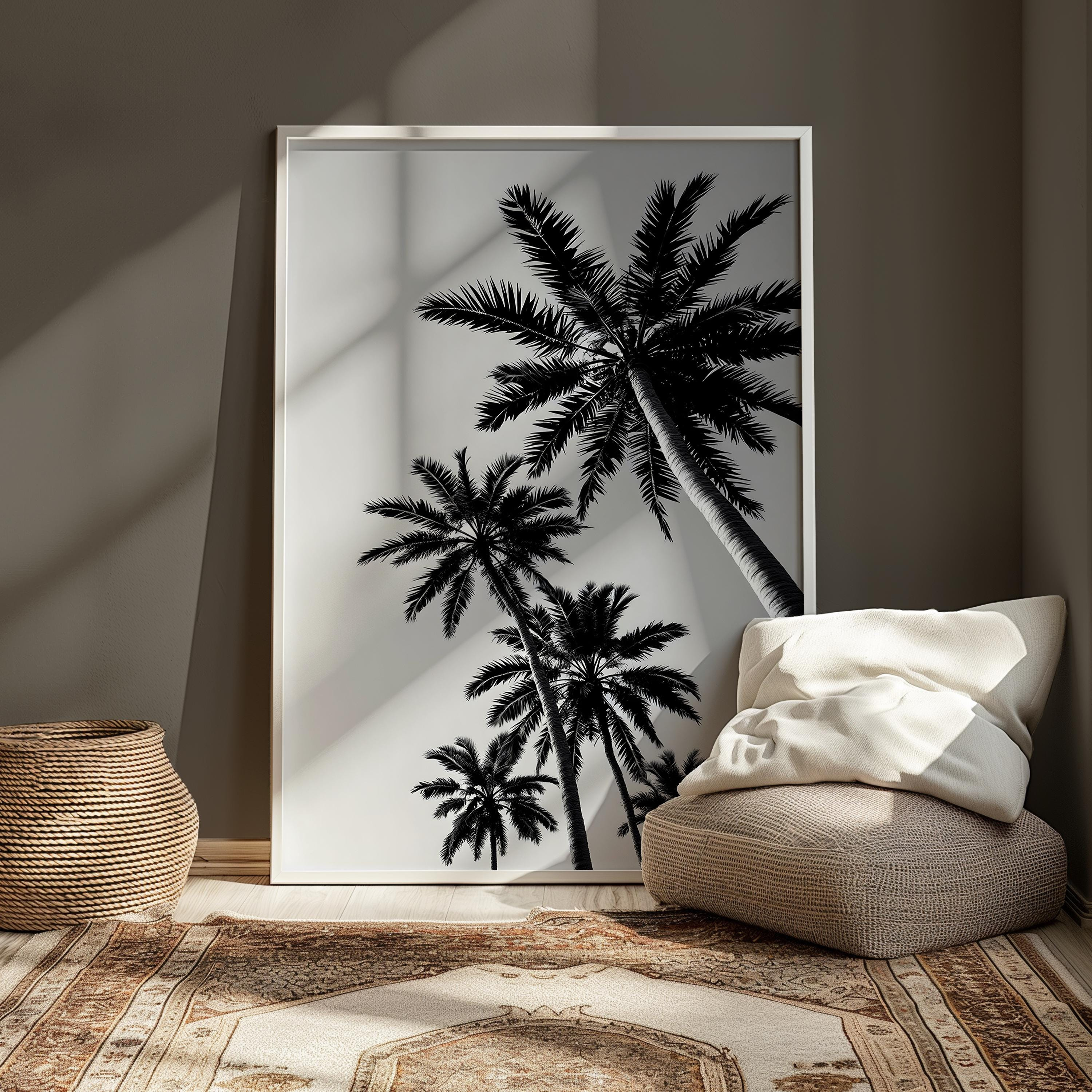 MSFCON Palm Tree Print, Tropical Bathroom Wall Art, Black and White ...