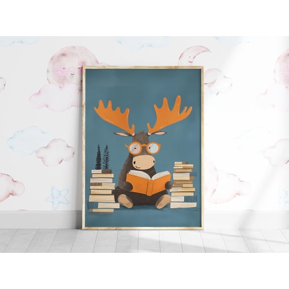 MSFCON Pastel Study Room Print, Animal Reading Book Print, Classroom Reading Poster, Cute Learning Decor, Colorful School Wall Art