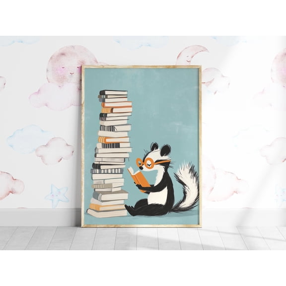 MSFCON Pastel Study Room Print, Animal Reading Book Print, Classroom Reading Poster, Cute Learning Decor, Colorful School Wall Art