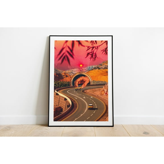 MSFCON Play Time | Trippy Wall Art, Surreal Road Trip Art Print, Vibrant Color Vintage Collage Art, Above Bed Décor, Aesthetic Poster