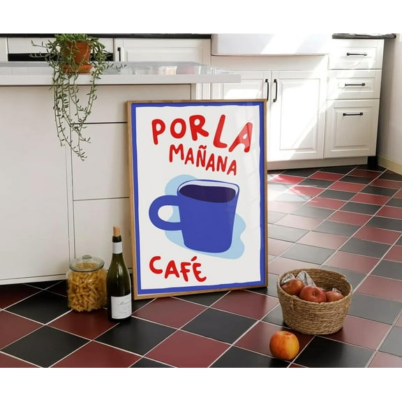 MSFCON Por La Mañana Café Wall Art, Trendy Spanish Coffee Quote, Kitchen Poster Decor, Cute Apartment Decor Aesthetic