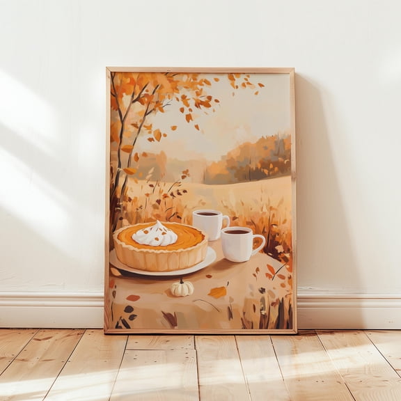 MSFCON Pumpkin Pie Wall Art Whimsical Thanksgiving Home Decor Idea for Cozy Seasonal Vibe Warm Tone Cottagecore Poster Rural Country Vibe