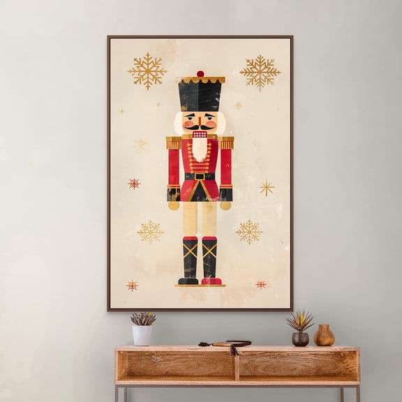 MSFCON Red Nutcracker Wall Art, Cream Vintage Print for Christmas Living Room Decor