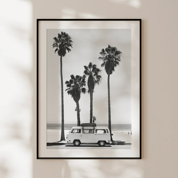 MSFCON Retro vanlife poster, vintage black and white VW camper poster, surf wall art, travelers photography, van life decor, wall print