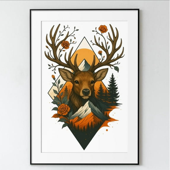 MSFCON Rustic Deer Wall Art, Gift for Nature Lover, Stag Poster, Woodland Animal Decor, Antler Wall Print, Cabin Gift Idea