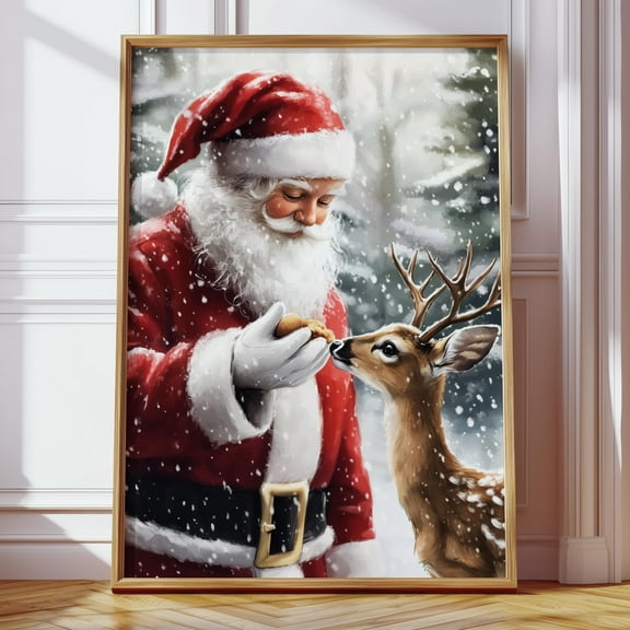 MSFCON Santa Claus Reindeer Wall Art Print, Forest Snowfall in Winter Christmas Home Decor, Holiday Home Improvement