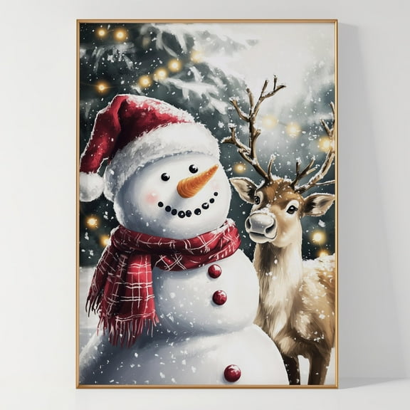 MSFCON Snowman Reindeer Wall Art Print, Forest Snowfall in Winter Christmas Home Decor, Holiday Home Improvement