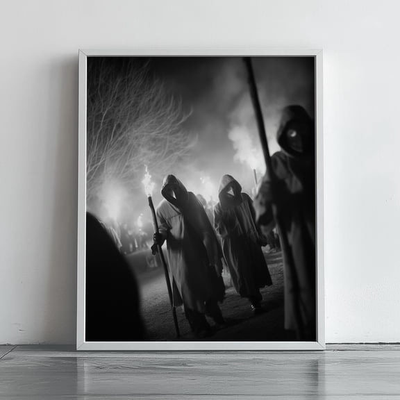 MSFCON Spooky Night Parade - Eerie Halloween Scene, Hooded Figures, Mysterious Shadowy Art, Gothic Wall Decor, Dark Autumn Print