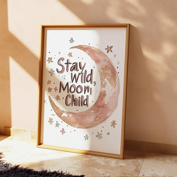 MSFCON Stay Wild Moon Child , Wall Art for Nursery, Whimsical Celestial Theme