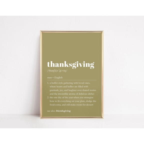 MSFCON Thanksgiving Definition Print | Olive Green Fall Decor | Funny Wall Art | Autumn Quote Sign | Dining Poster | Seasonal Aesthetic