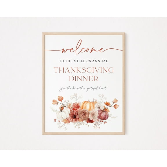 MSFCON Thanksgiving Dinner Party Welcome Sign TEMPLATE, Thanksgiving Entrance Poster, Autumn Fall Floral Pumpkins
