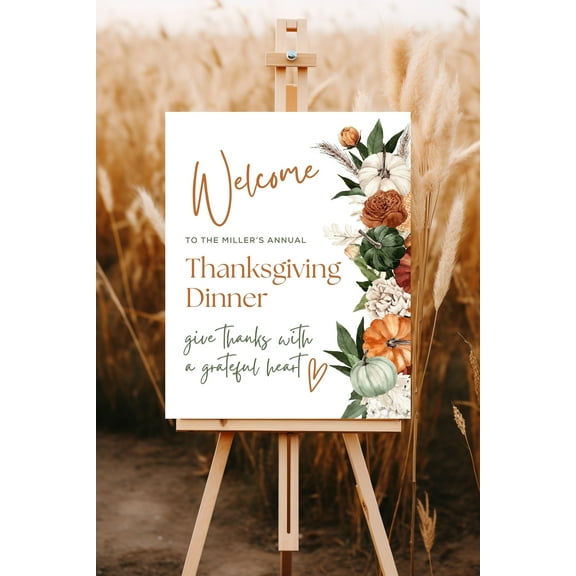 MSFCON Thanksgiving Dinner Party Welcome Sign TEMPLATE, Thanksgiving Entrance Poster, Autumn Fall Floral Pumpkins