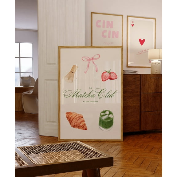 MSFCON The Matcha Club Print Poster, Cute Kitchen Wall Art, Trendy Aesthetic Matcha Latte Print, Coffee Shop Decor Print